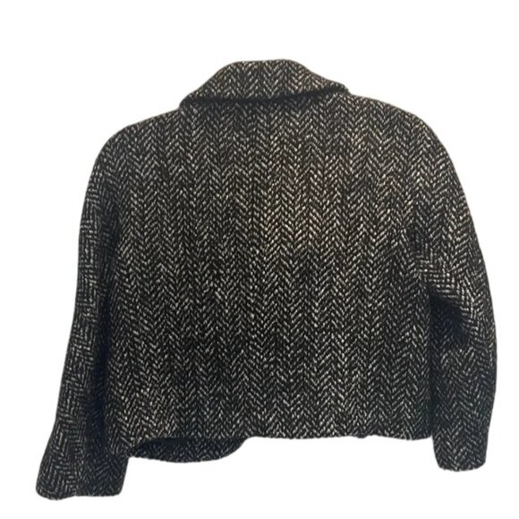 Zara black cropped wool blend herringbone print jacket size M - Picture 4 of 5